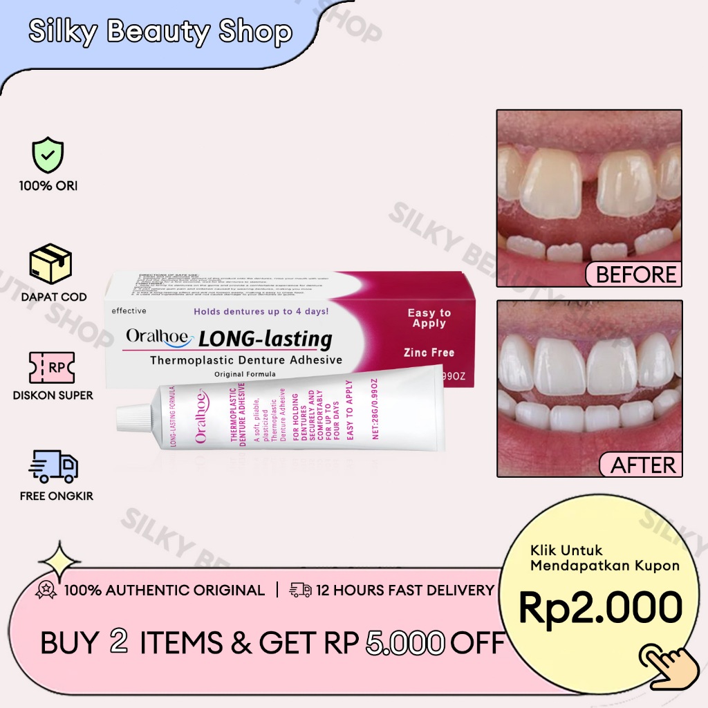 ORALHOE Perekat Gigi Palsu 28g Lem Gigi Palsu Tahan Lama Krim Penahan Gigi Palsu Lem Gigi Palsu Ke G