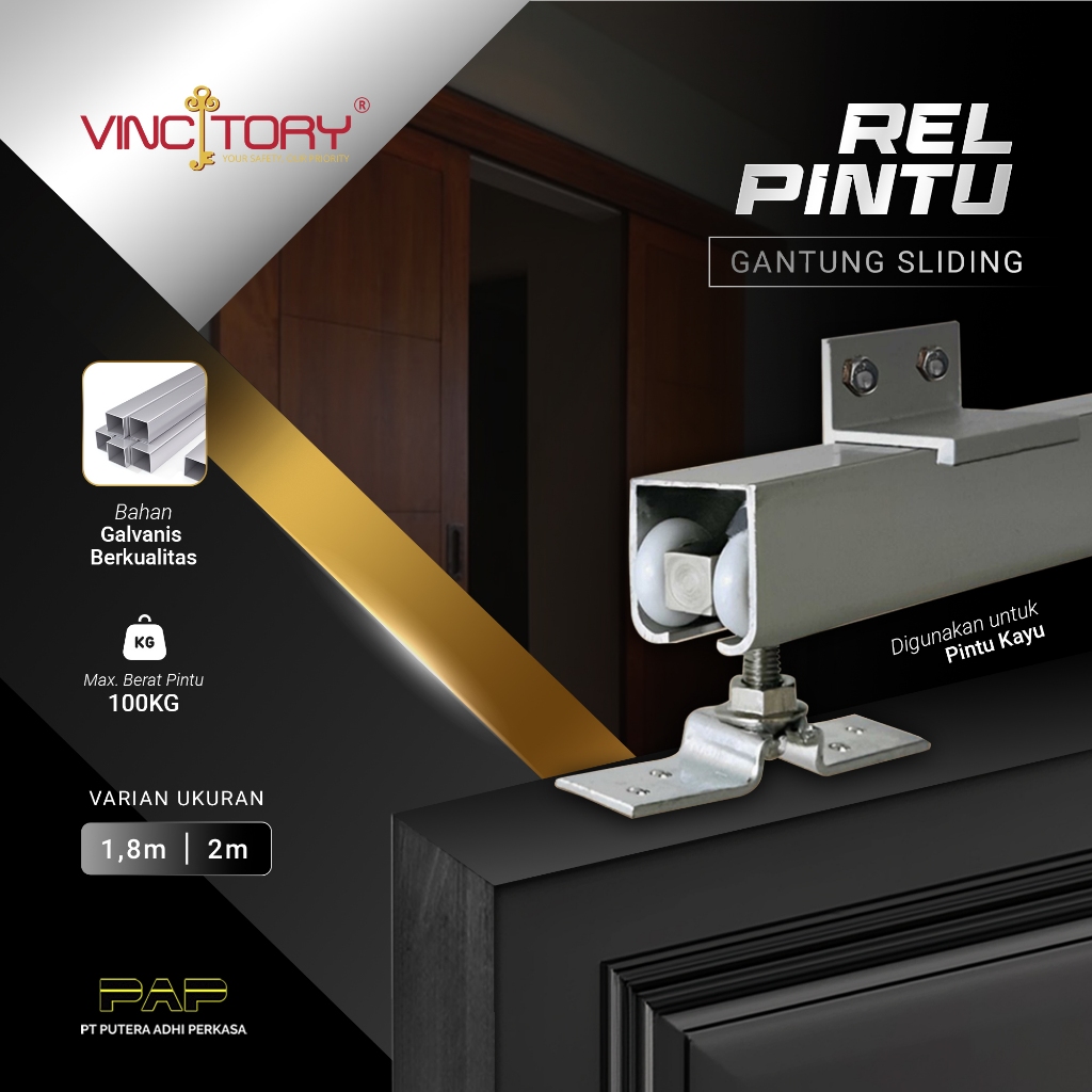 Rel Pintu Kayu Roda Gantung Nylon Sliding Geser Besi Galvanis Rel Pintu Sliding Geser Set Lengkap