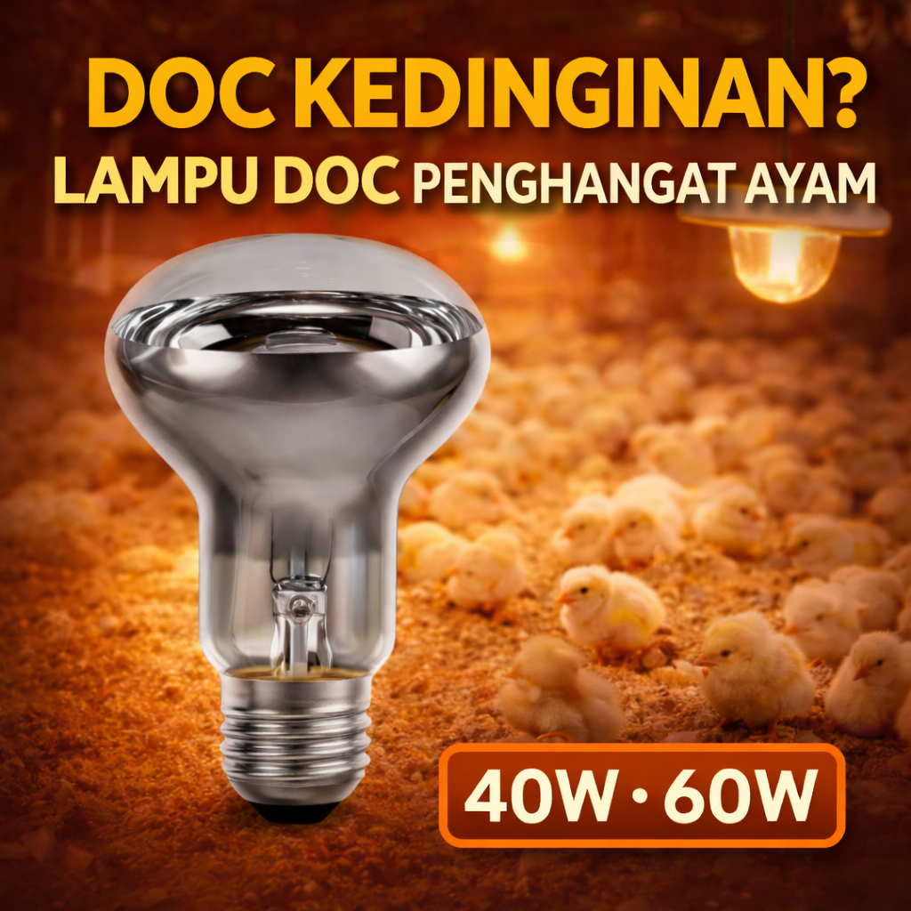 Lampu DOC Penghangat Kandang Ayam Hinomaru E27 40W 60W | Lampu Brooder Pemanas Anak Ayam