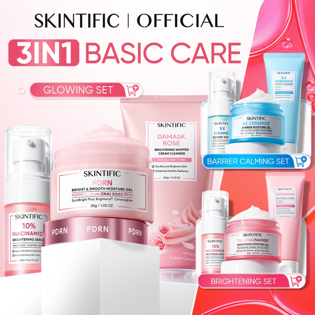 SKINTIFIC - 3pcs Basic Care Set | Serum + Moisturizer + Cleanser | Glowing PDRN Moisturizer Damask R
