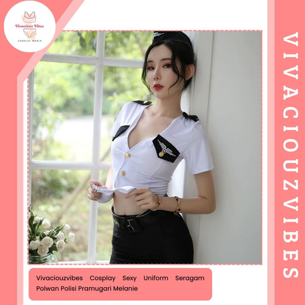Vivaciouzvibes Cosplay Sexy Uniform Seragam Polwan Polisi Pramugari Melanie