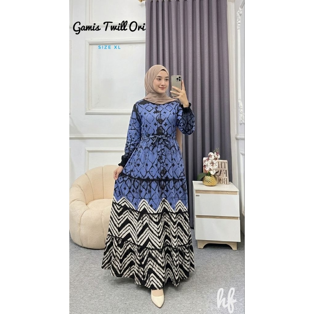 BATIK HAFIZH  - GAMIS TWILL ORI SUSUN FULL KANCING REMPEL TUMPUK BAWAH / BUSUI KANCING DEPAN / BATIK