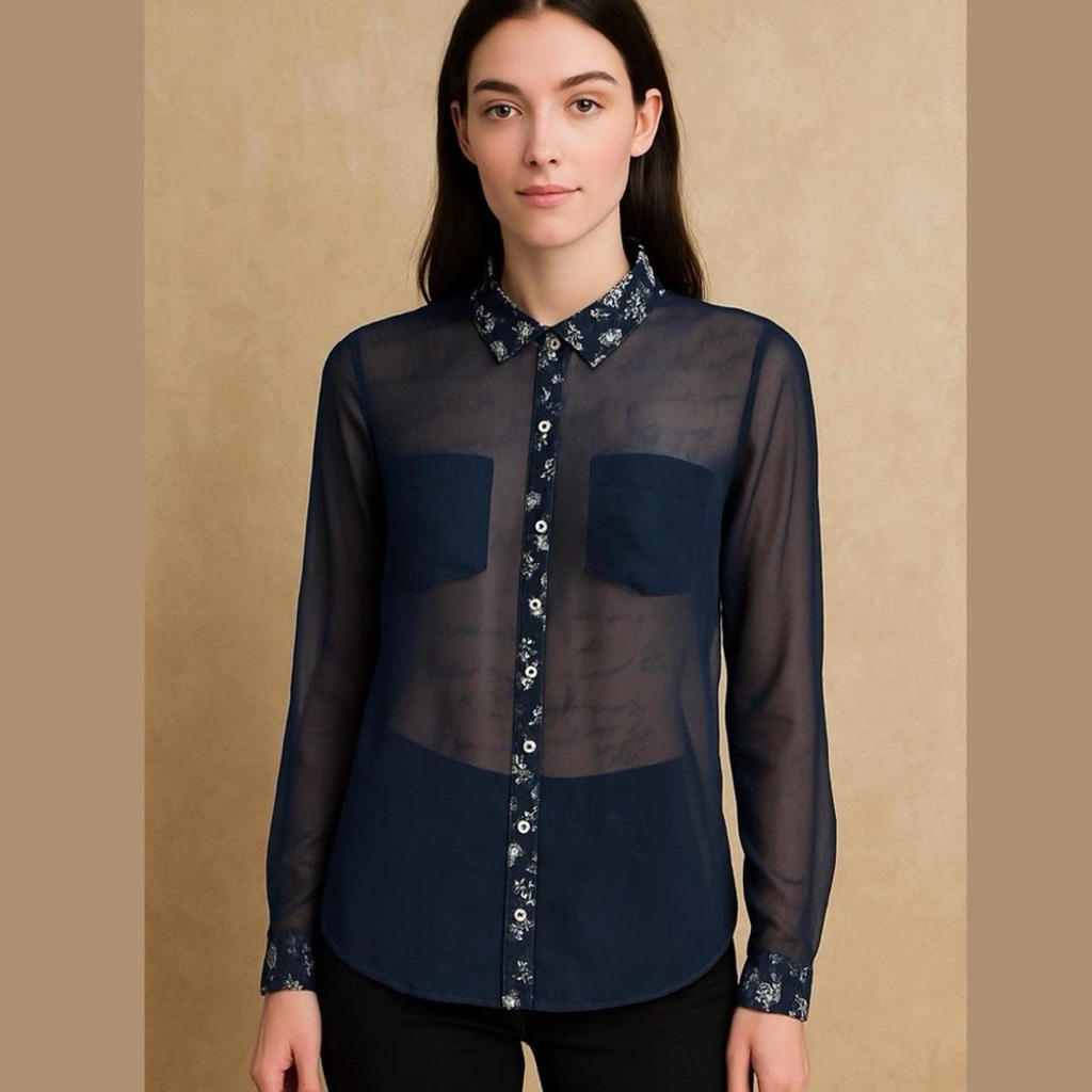 Abercrombie&Fitch Sheer Navy Button Down Blouse