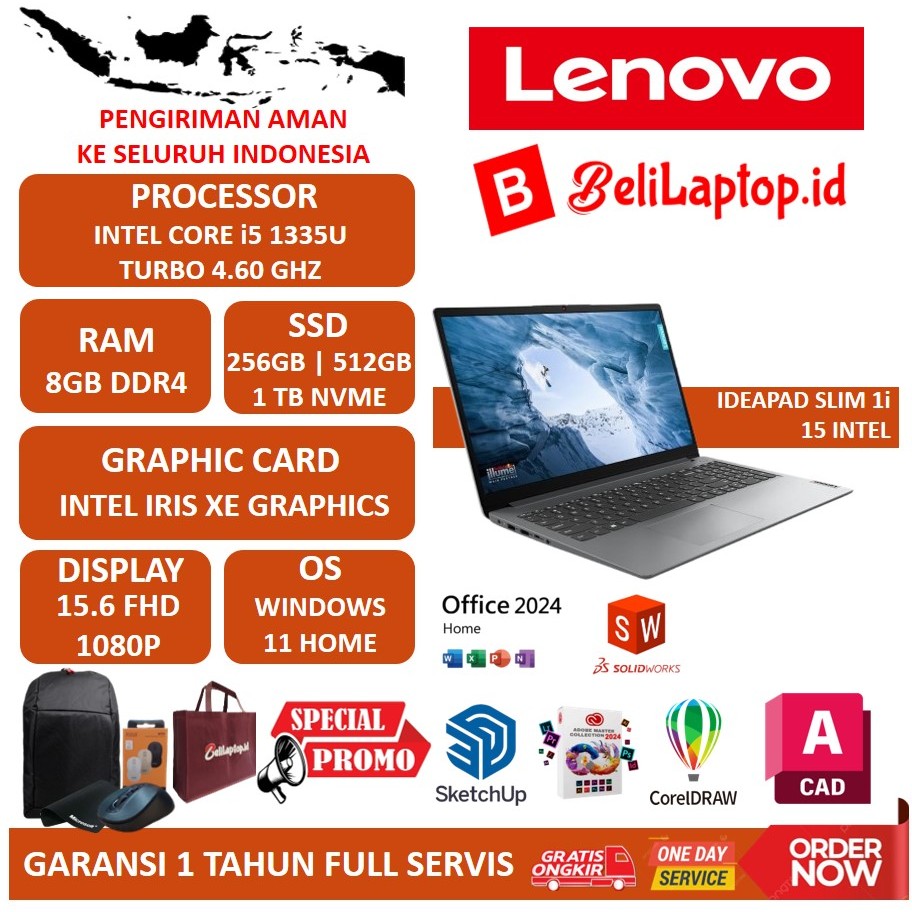 LENOVO IDEAPAD SLIM 1i 15 INTEL I5 1335U SSD 15.6 FHD WINDOWS 11 CLOUD GREY FREE TAS LENOVO