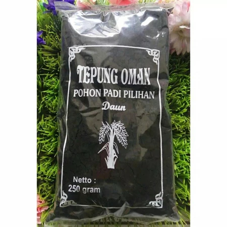 Tepung Oman Abu Merang Sekam Pewarna Alami Tepung Oman Ukuran 250 Gram Tepung Oman Pewarna Hitam Ala