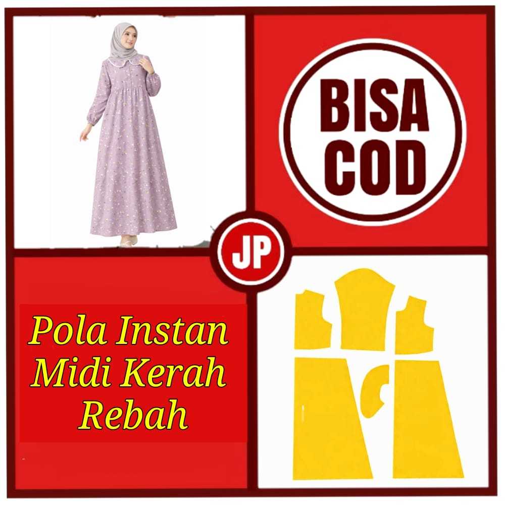 Pola Instan Midi Kerah Rebah/Pola Midi Kerah Rebah/Pola Jahit Gamis Kerah Rebah/