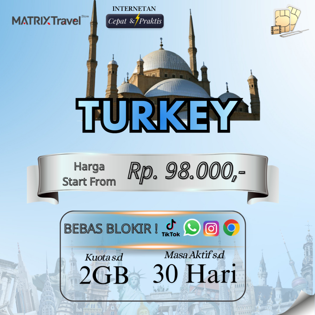 eSIM Turki Unlmited MATRIXTRAVEL | Internet Travel Unlimited Turkey Istanbul Cappadocia Avea Vodafon