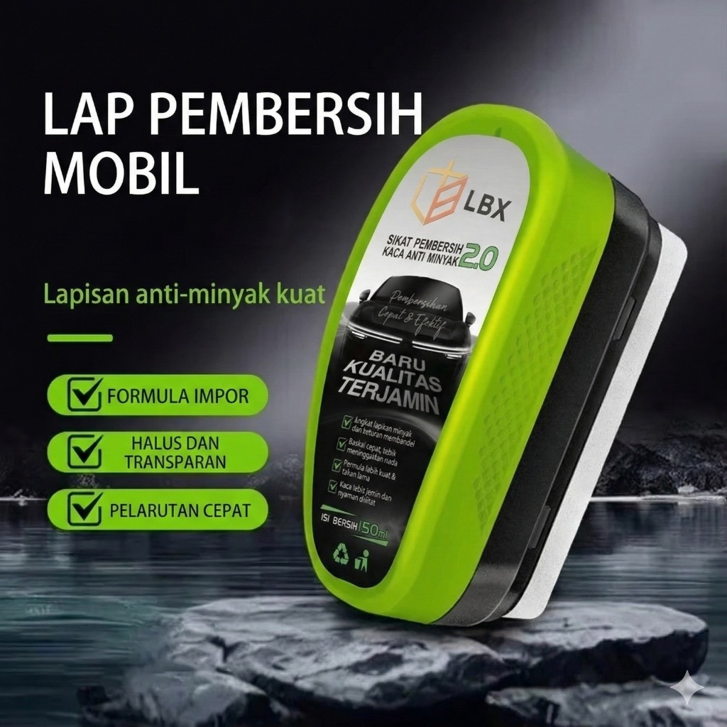 LBX Premium 2in1 Alat Sikat Film Lap Cairan Pembersih Penghilang Kerak Kaca Anti Minyak Jamur Air Mobil Efek Daun Talas Car Windshield Glass Oil Film Glossy Cleaning Water Spots Stain Auto Remover Brush 150ML 150 ml Penjernih Kaca Mobil Hijau Upgrade 2.0