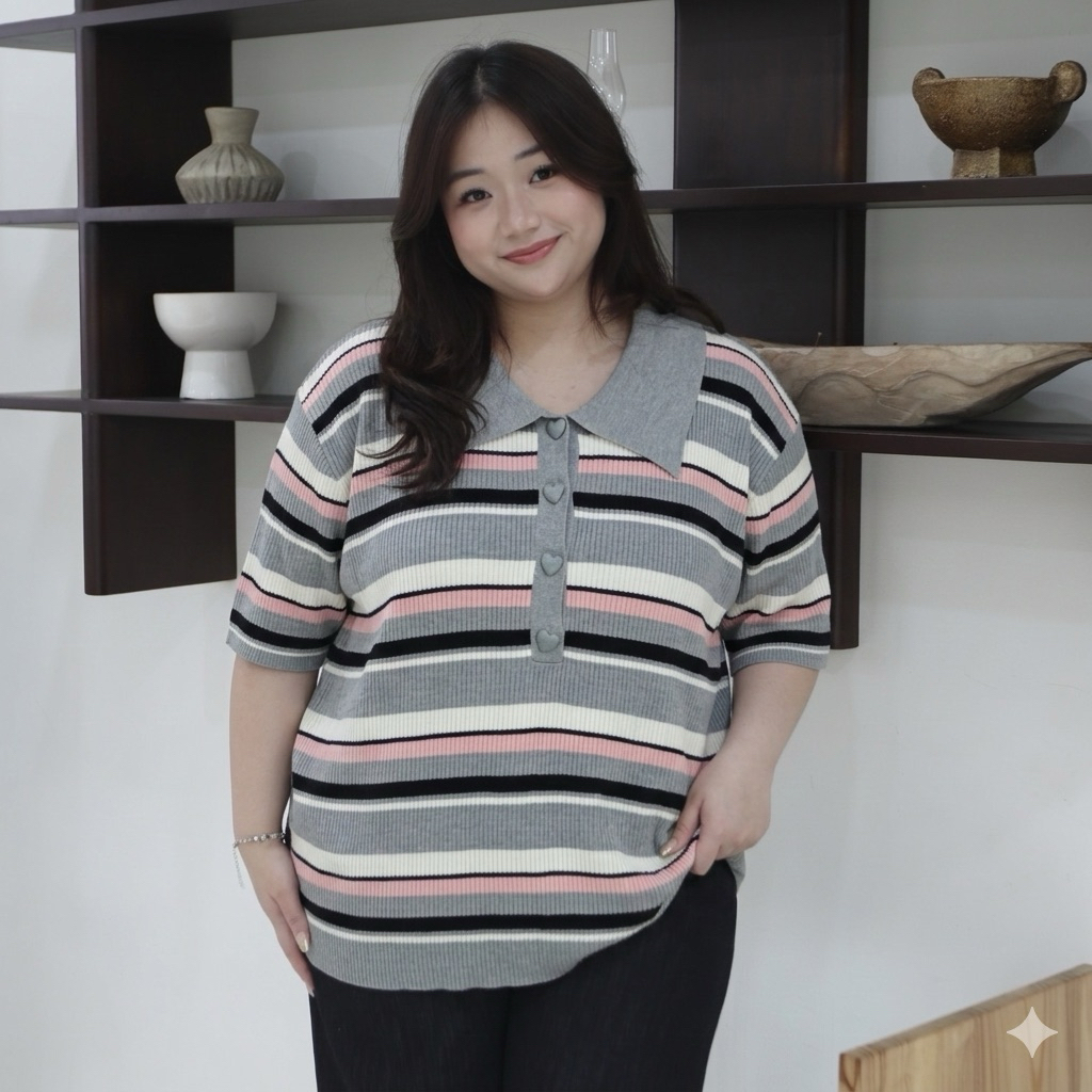 LUNA ATASAN KNIT GARIS STRIPE/ ATASAN PLUS SIZE DUCHESS/ ATAS KNIT GARIS POLO