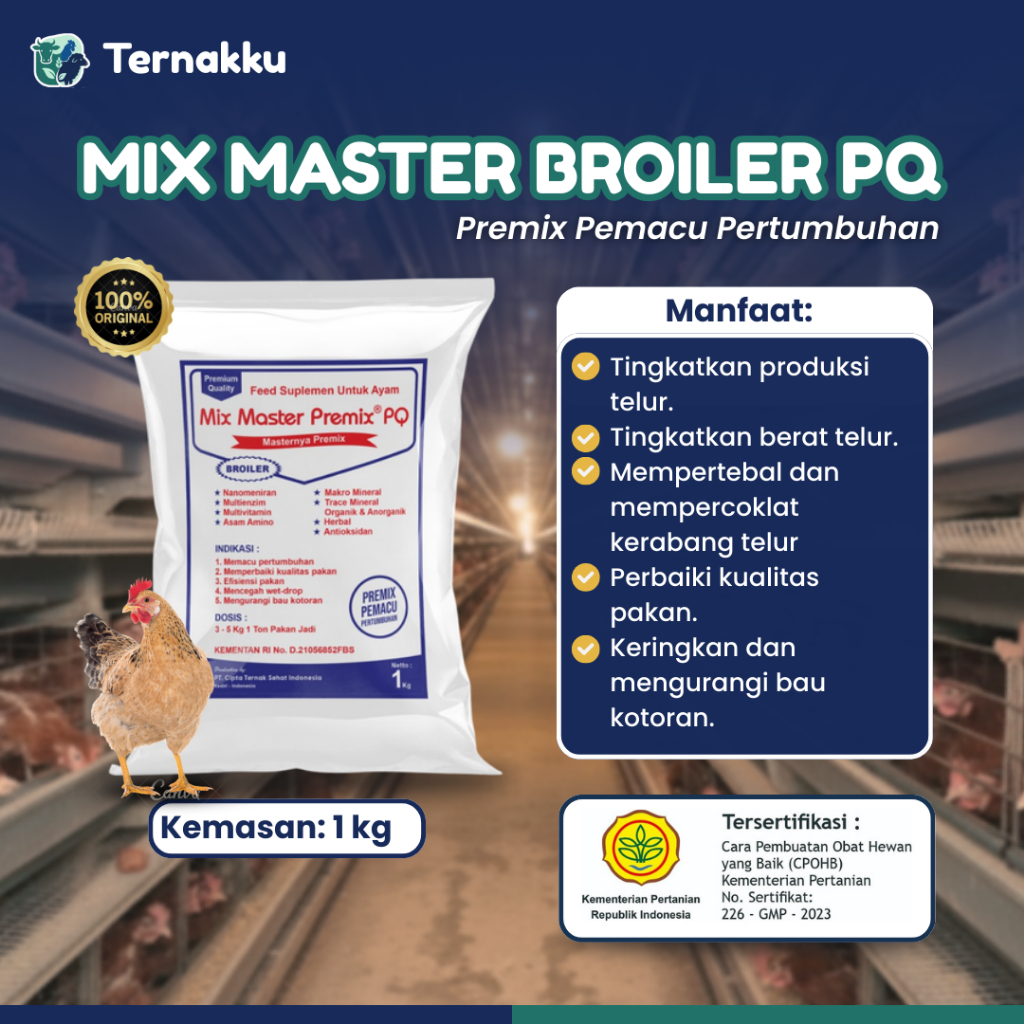 Mix Master Premix Ayam Broiler PQ 1 kg - Suplemen Pakan Penggemuk Ayam Broiler