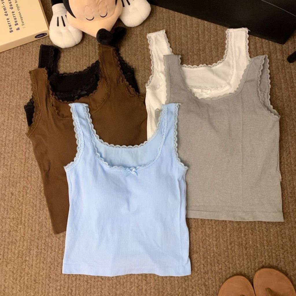 amle's - Tank Top Renda Pita Wanita Atasan Fashion Korean Premium Tanpa Kawat Import