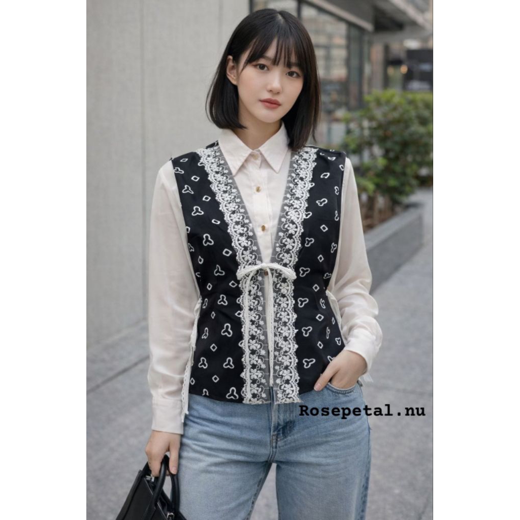 Kamari Vest Outer / Outer batik jumputan renda / outer lace