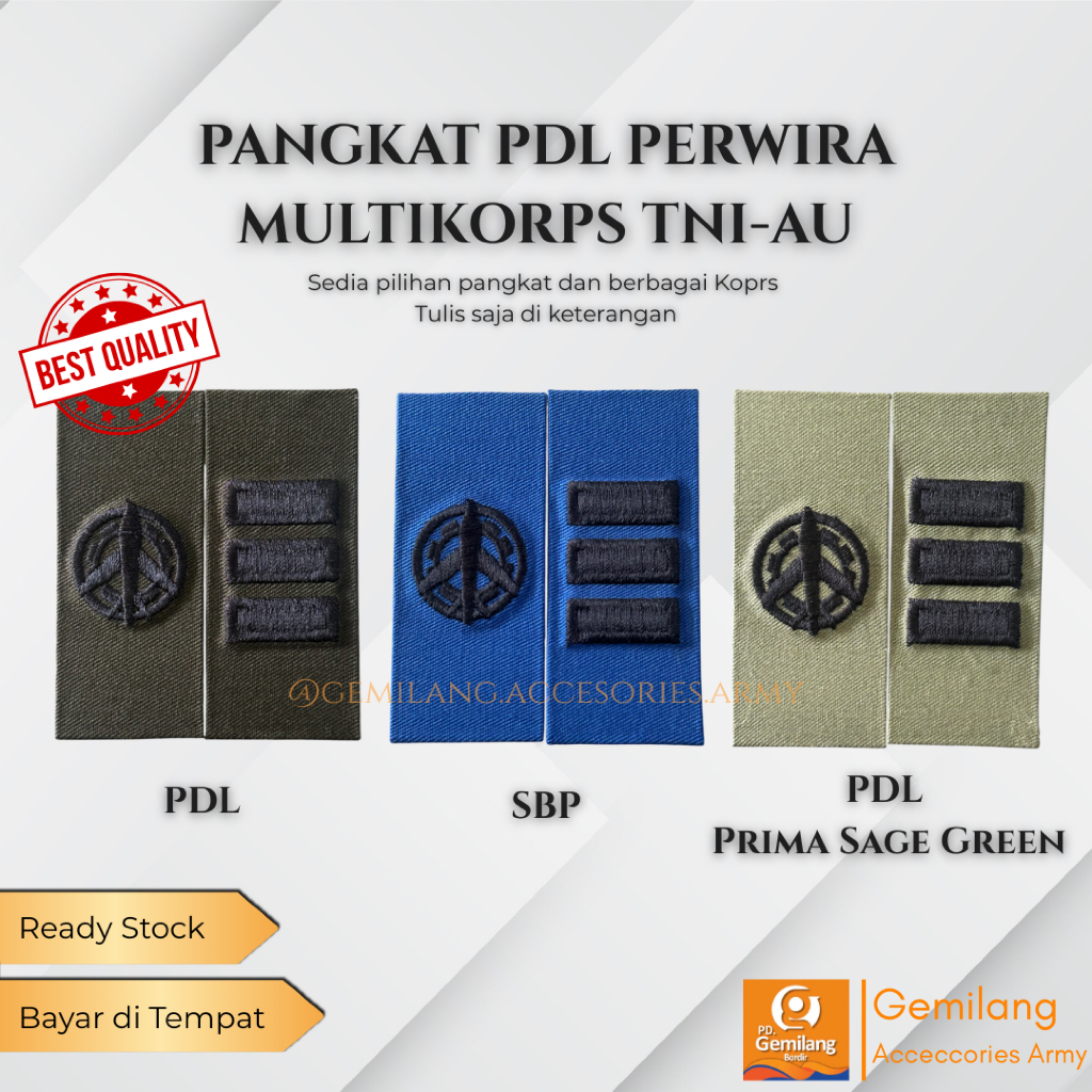Pangkat Perwira PDL TNI AU MULTIKOPRS | Bordir pangkat TNI | Pangkat Perwira | Harga Sepasang