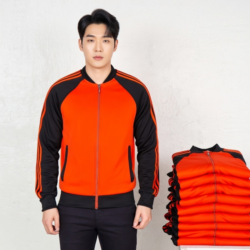 BOMBER PRIA JAKET BOMBER RESLETING S-6XL HITAM JAKET PRIA TRACTOP ORANGE STRIP . JAKET OLAHRAGA TRAC