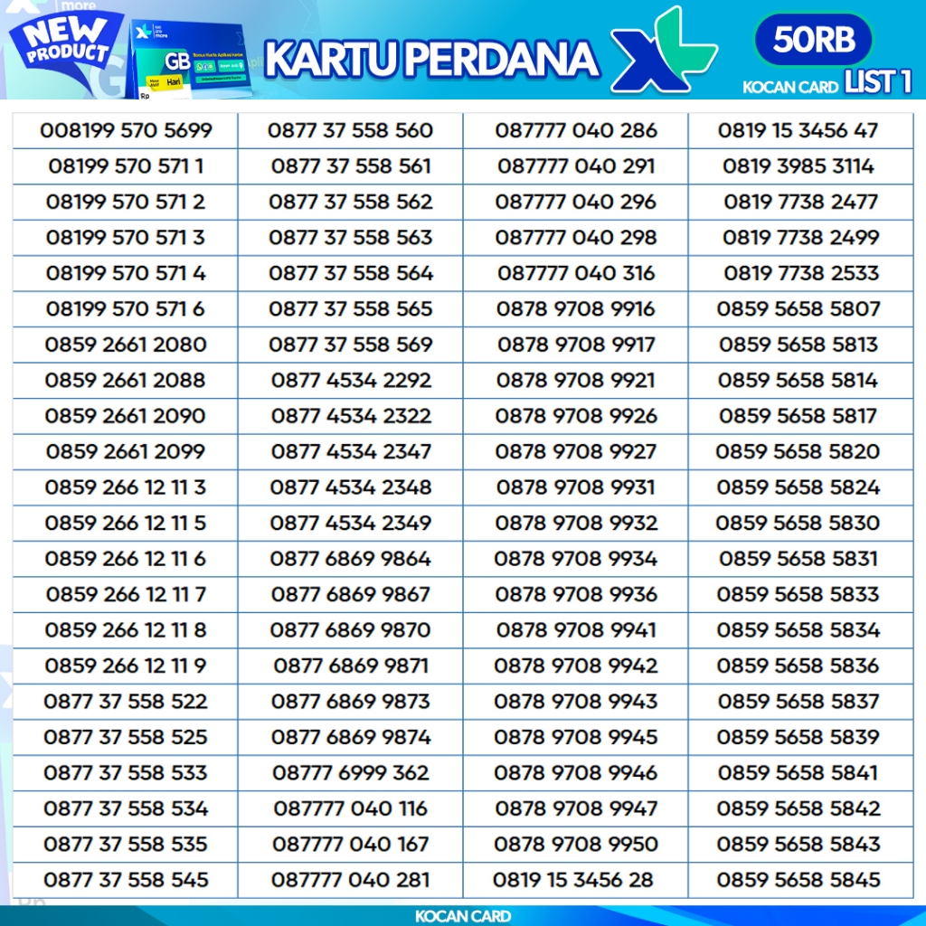 Nomor Cantik XL Perdana 50.000 Rb.