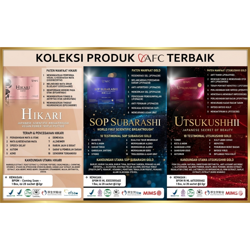 Resmi AFC Japan - SOP Subarashi Subarasi / Utsukushhii Gold / Hikari Suplemen Kesehatan