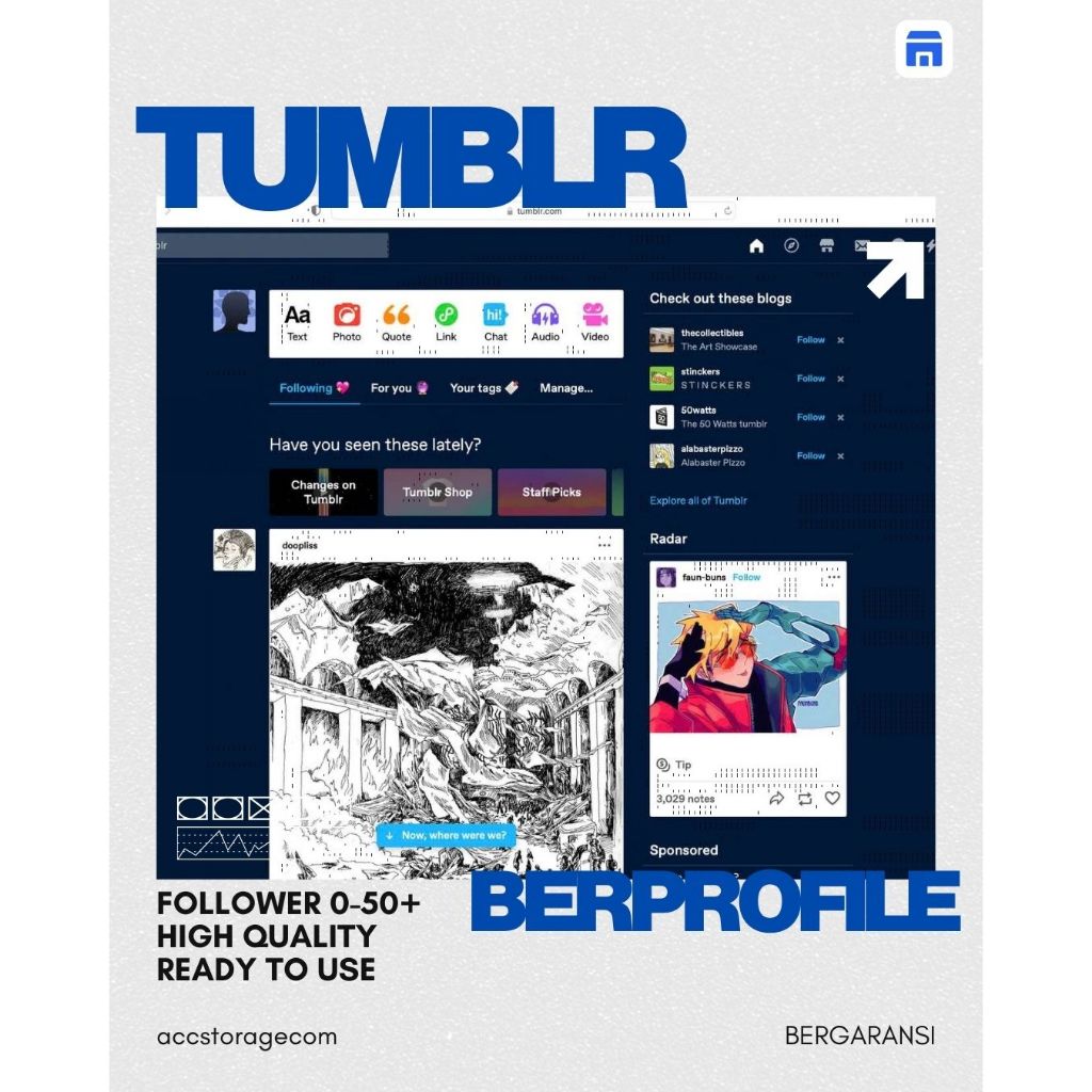 Akun Tumblr READY | Sudah Ada Blog | Follower 0-50+ | Email Verified | Siap Digunakan
