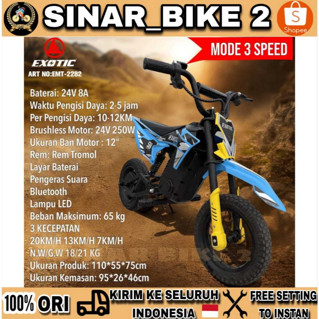 Motor Trail Anak Listrik EXOTIC EMT 2282 Tril Cas Casan Moto Cross