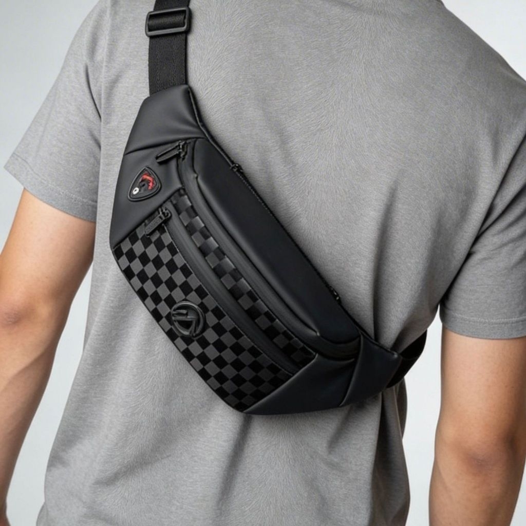 MMO Sport Sling Bag Pria Tas Dada Premium Anti Air Motif Kotak Elegan
