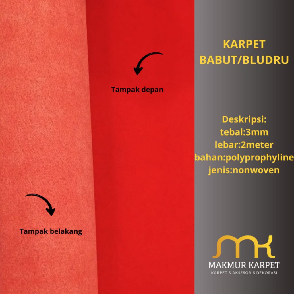 KARPET BABUT/BLUDRU MERAH TERANG KARPET DEKORASI KARPET LANTAI KARPET SERBAGUNA