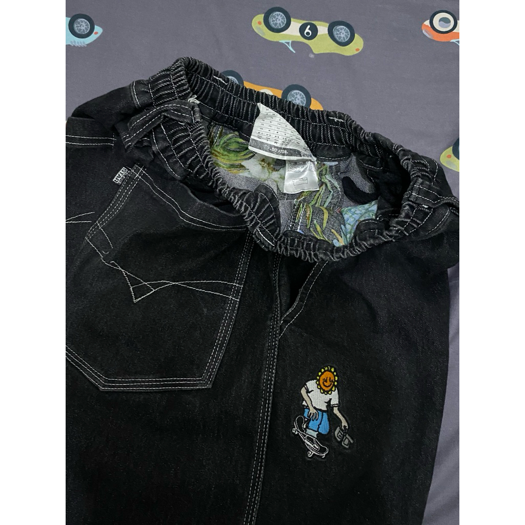 Televisi Star Black Denim White Stitch Baggy OG Sunflower