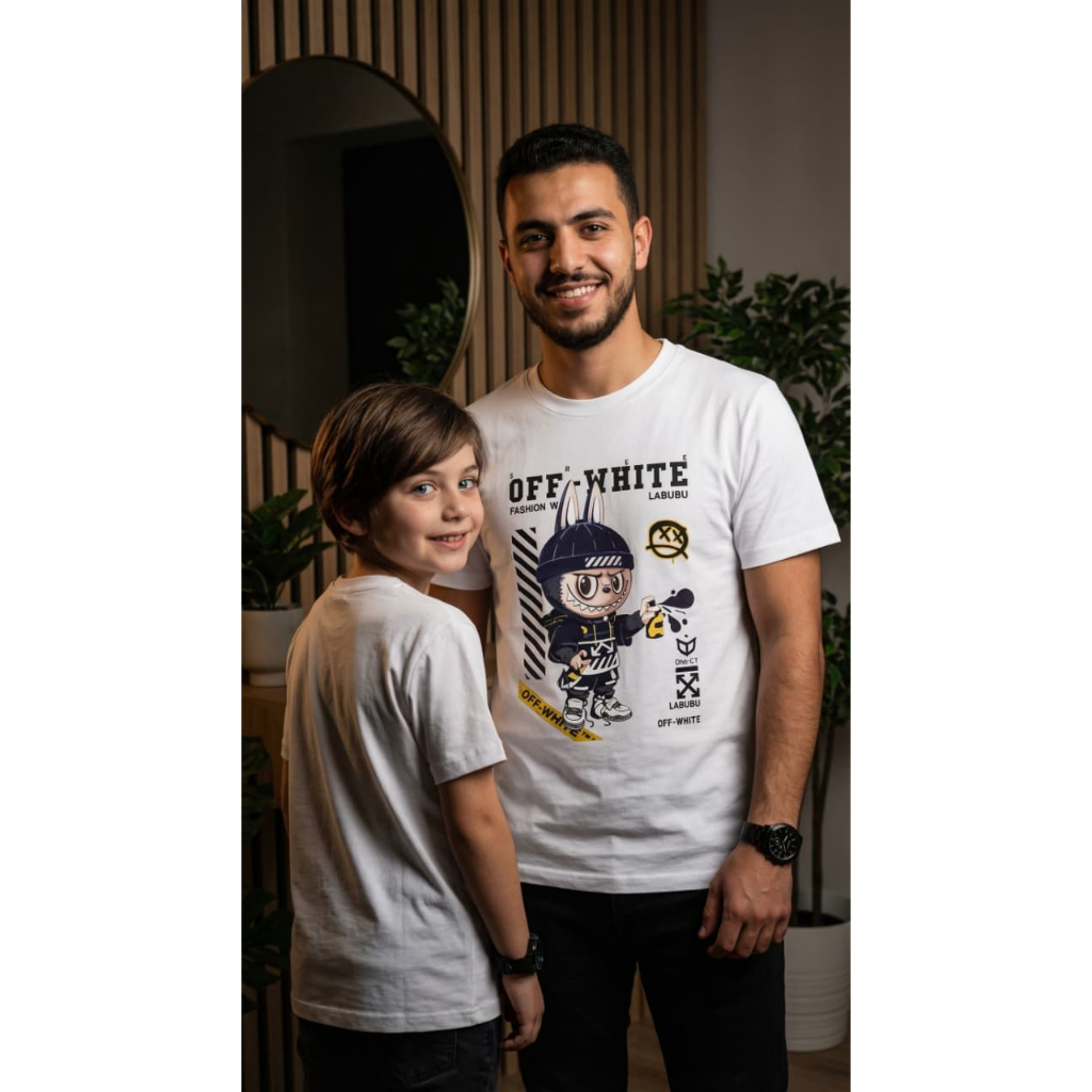 Kaos Lengan Pendek Anak & Dewasa Off White Labubu Unisex