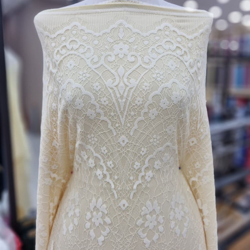 Bakal Kain Bahan Kebaya Brokat Semi Prancis Chantilly Butter Yellow
