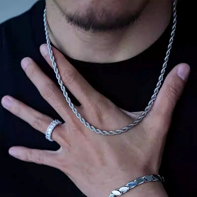 Kalung Rantai Tambang Titanium Besar Pria Wanita Tebal | Kalung Tambang Stainless Steel Anti Karat T