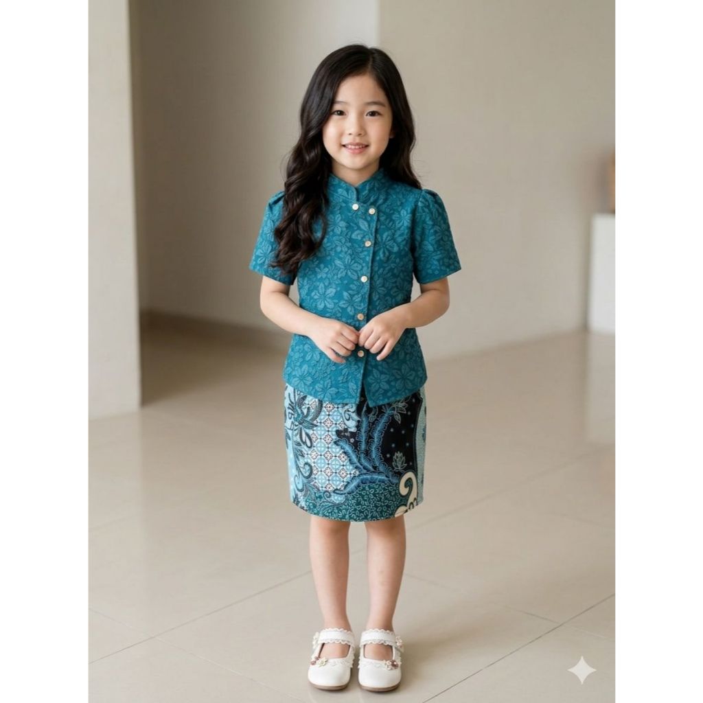 Baju Setelan Kebaya Janggan pendek Anak Perempuan Jaguar Fukoro Modern Rok Span Prisket Usia 1 Sampa