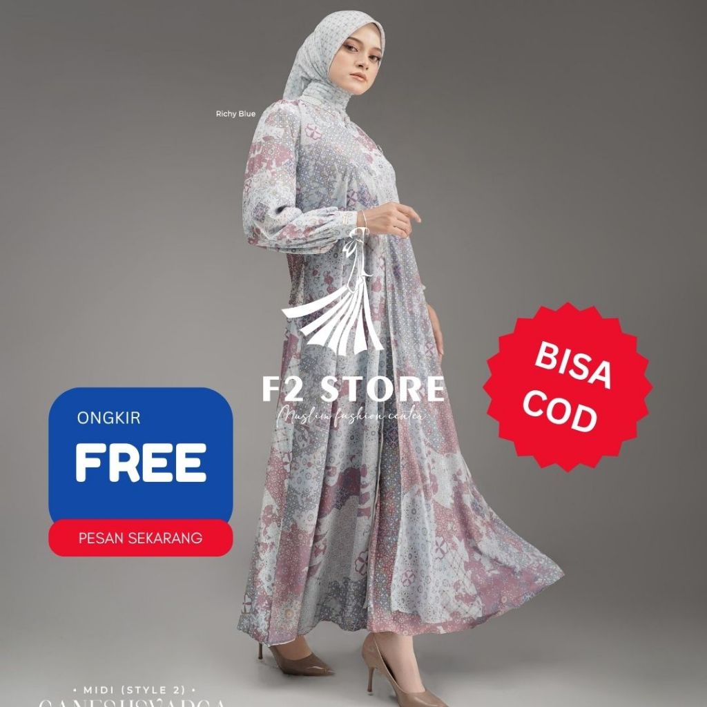 FASHION MUSLIM DRESS MUSLIM GAMIS NADHEERA LUXURY WIDODARI MIDI DRESS STYLE 2&4 ORIGINAL