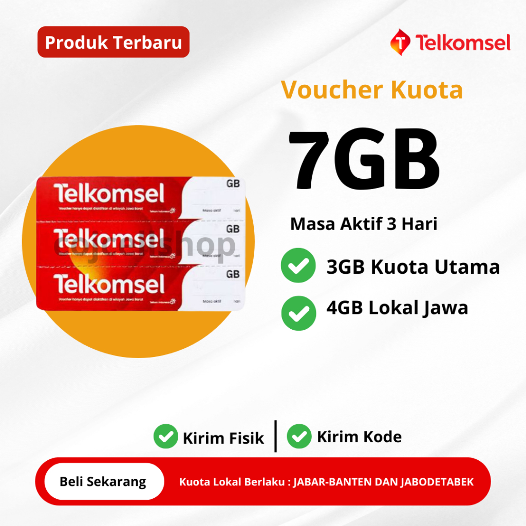 Voucher Kuota Telkomsel 7GB 3 Hari Zona Jawa Barat Banten Jabodetabek