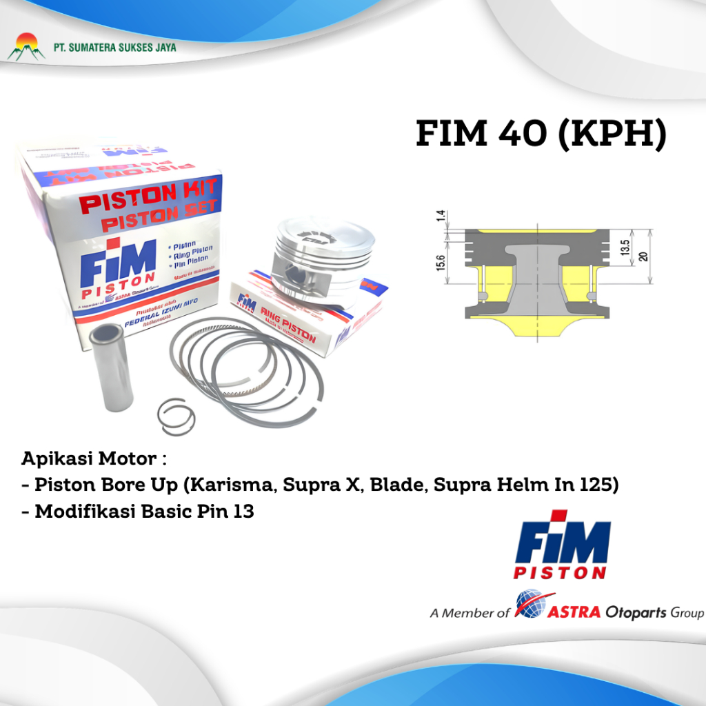 PISTON FIM 40 Karisma, Supra 125, Blade125 PAKET PISTON SET PISTON MOTOR