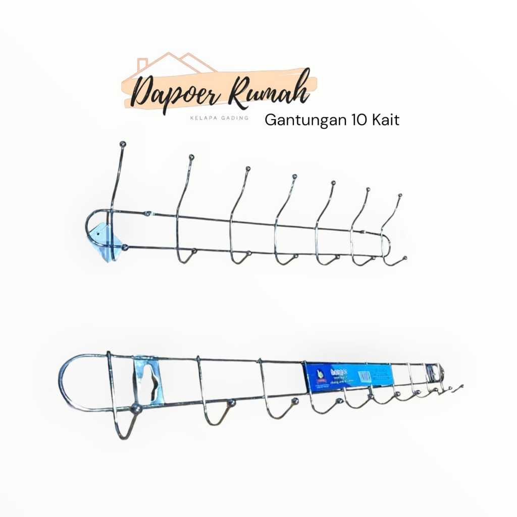 GANTUNGAN BAJU DINDING/ GANTUNGAN TAS BAJU STAINLESS 10 KAIT/ KAPSTOK / GANTUNGAN TOILET
