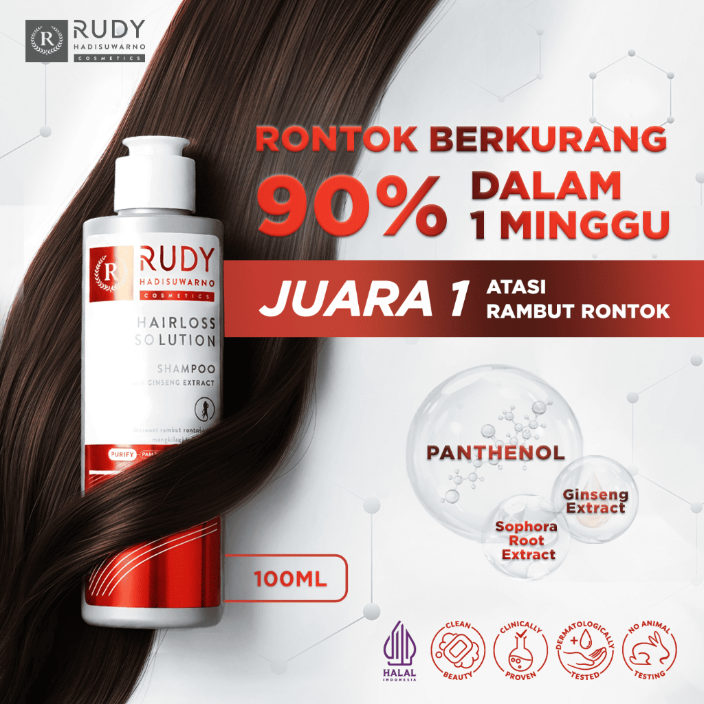 Rudy Hadisuwarno Cosmetics Hairlos Solution Shampoo 100ml Pembersih Rambut