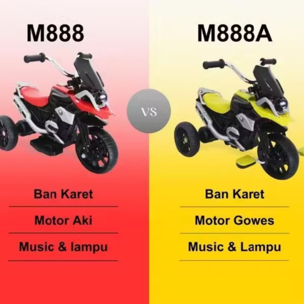SEPEDA RODA TIGA / SEPEDA MOTOR AKI LISTRIK ANAK PMB M888 (AKI) M888A (GOWES) M 888 M 888 A TYPE R T