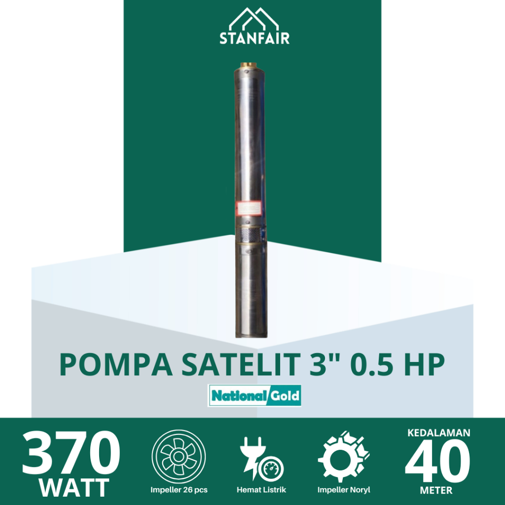 National Gold Pompa Satelit 3 Inch 0.5 HP / Pompa Submersible Impeller Plastik