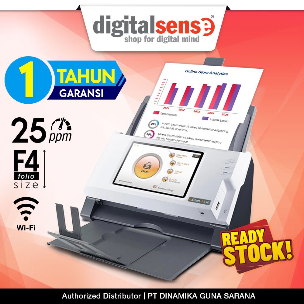 Scanner Plustek eScan A350 - Wifi ADF Scanner (F4/Folio) - Scanner Wifi - Distributor Resmi
