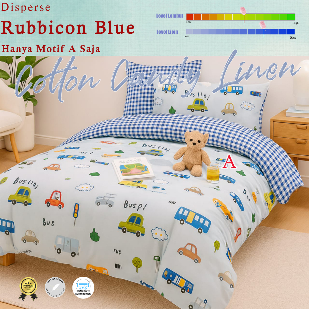 Sprei Set Motif Anak Rubbicon Blue Katun Disperse / Bedcover Motif Karakter / Motif Kartun