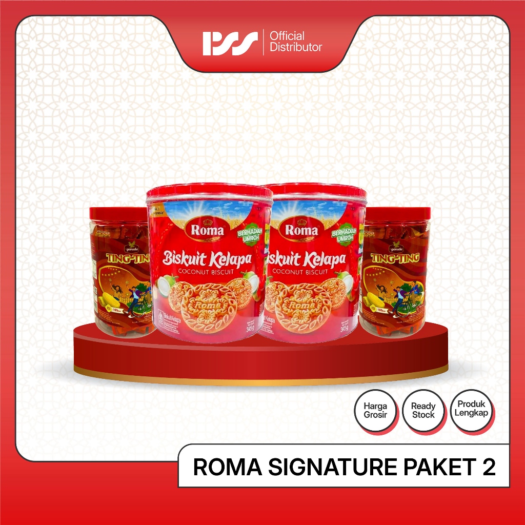 PSS Roma Signature Paket 2 | Roma Biskuit Kelapa Toples + Ting Ting Peanut Candy Jar Paket Camilan