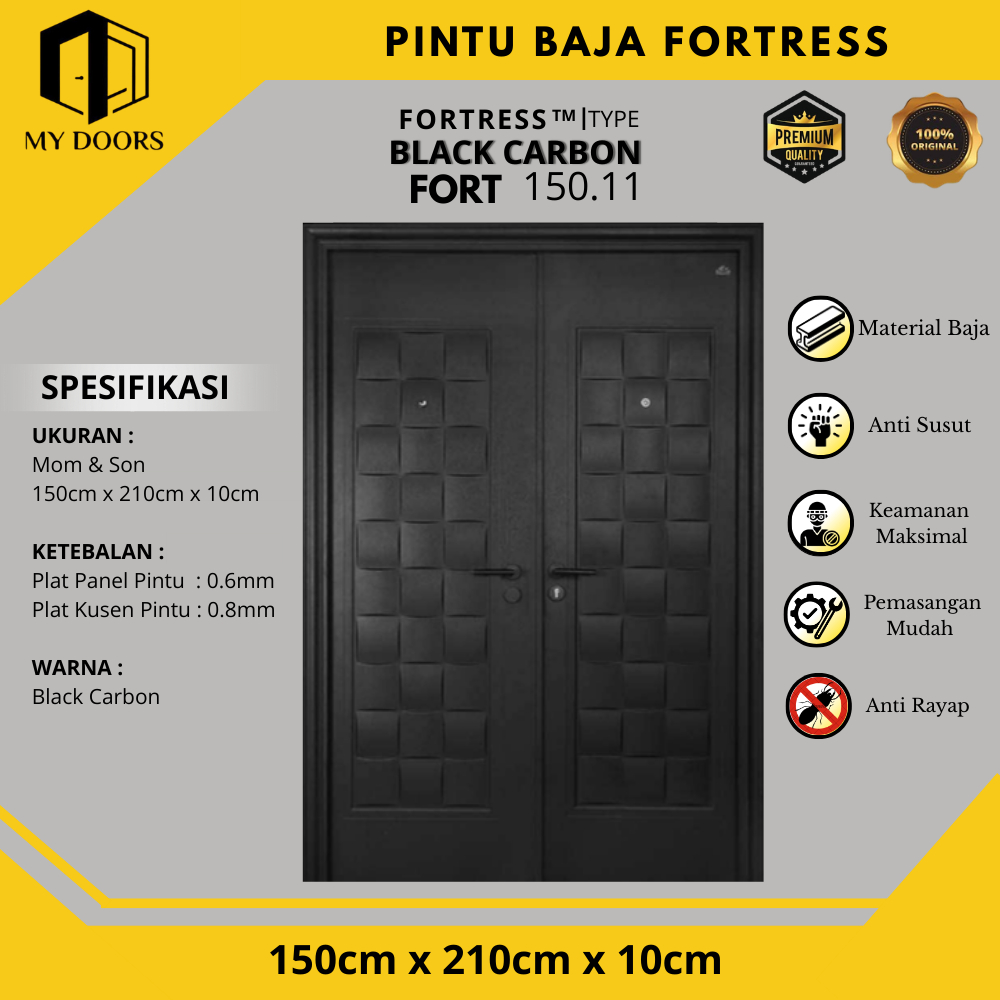 Pintu Rumah - Pintu Utama Baja Fortress Black Carbon150x210 Type FORT 150.11