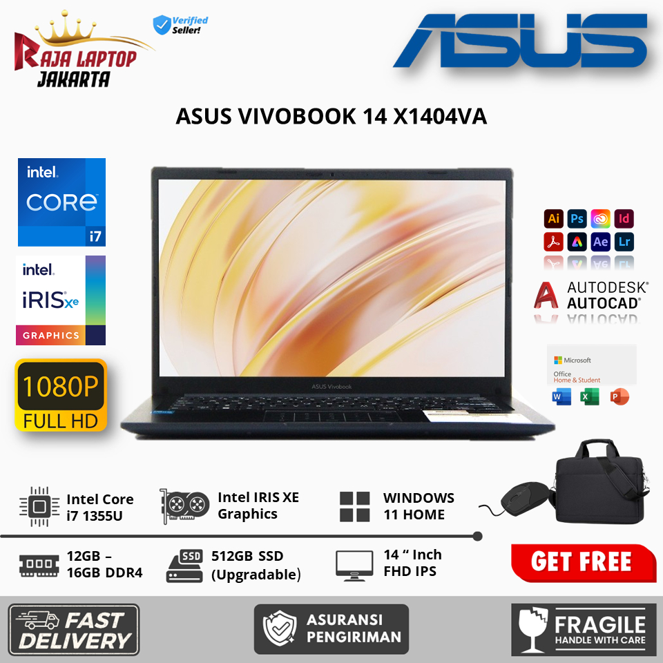 Laptop Baru Asus Vivobook Go 14 X1404VA Intel Core I7 1355U Ram 16GB 1TB SSD FHD Win 11 Original