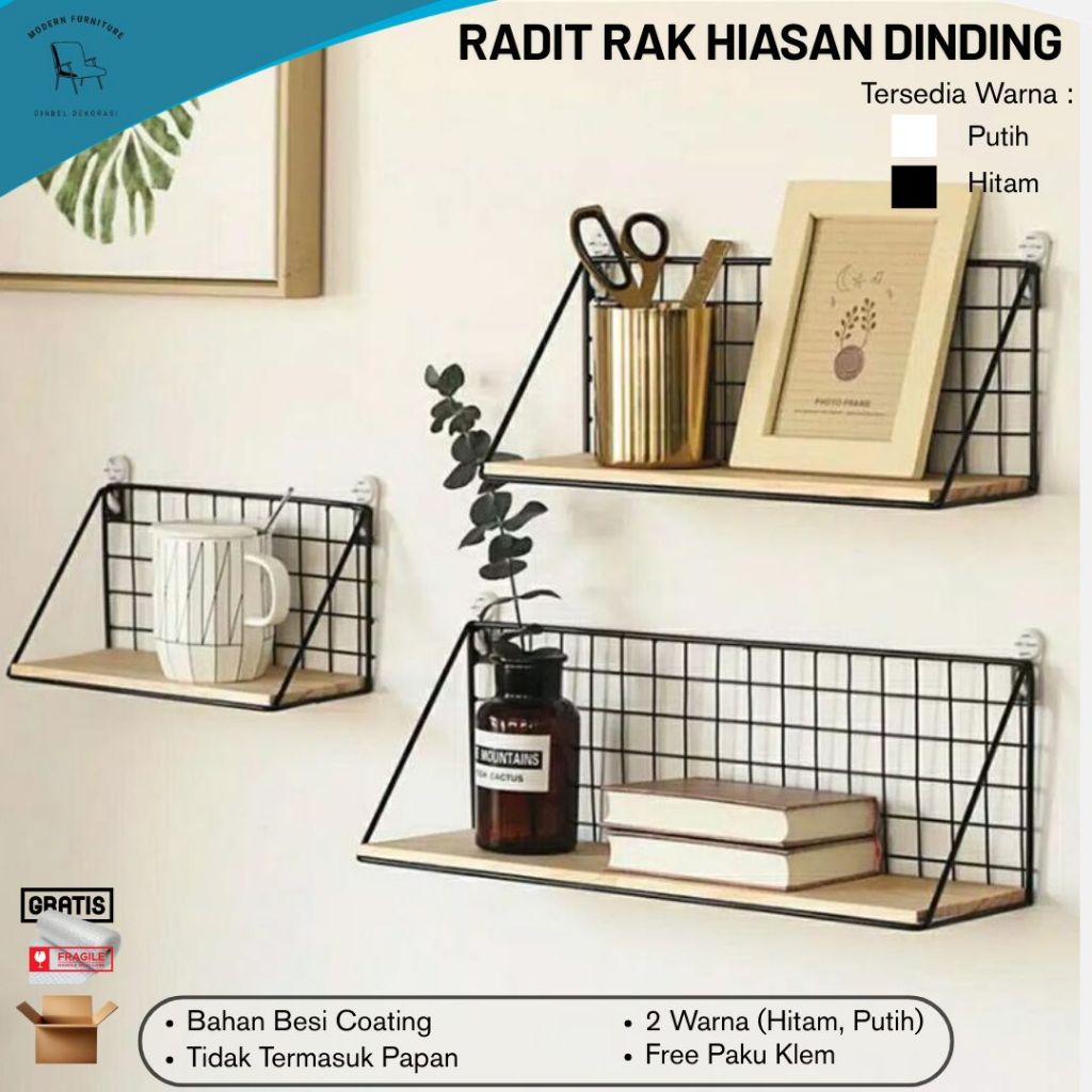 RADIT RAK DINDING BESI TEMPEL HITAM PUTIH | RAK BUMBU DAPUR SERBAGUNA HIASAN DINDING MINIMALIS