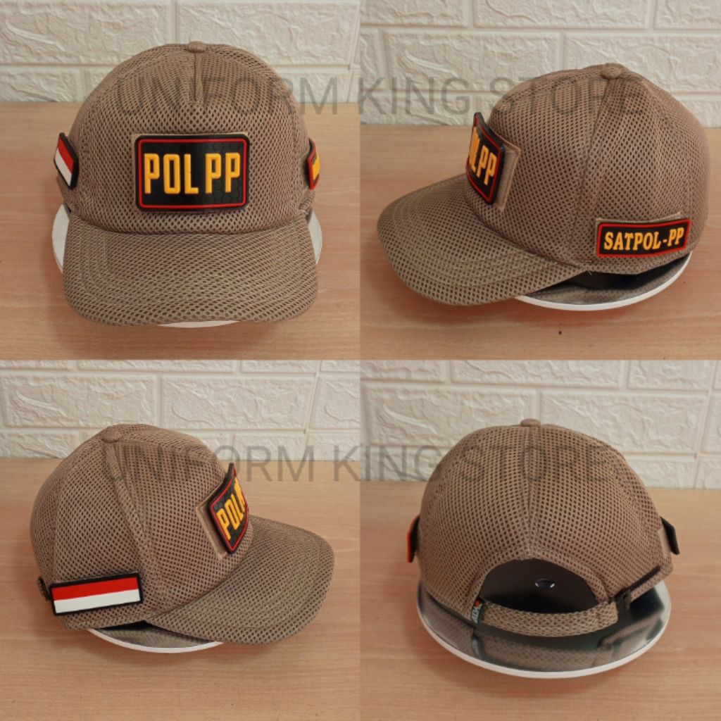 TOPI POL PP SATPOL PP JARING DOUBLE MESH KREM TACTICAL 3 PATCH RUBBER - TOPI POL PP KREM JARING DOUB