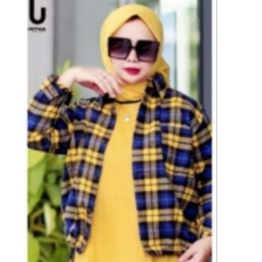Blazer/outer  flanel kotak jevanni lengan panjang wanita