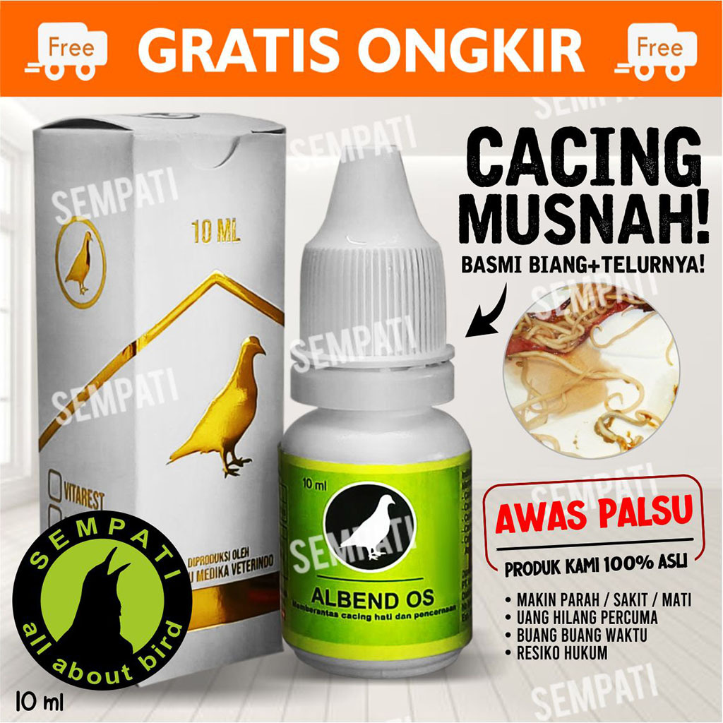 SEMPATI ALBEND OS VITAREST OBAT CACING HATI BURUNG MERPATI DARA PERKUTUT SAKIT CACINGAN KURUS LESU N