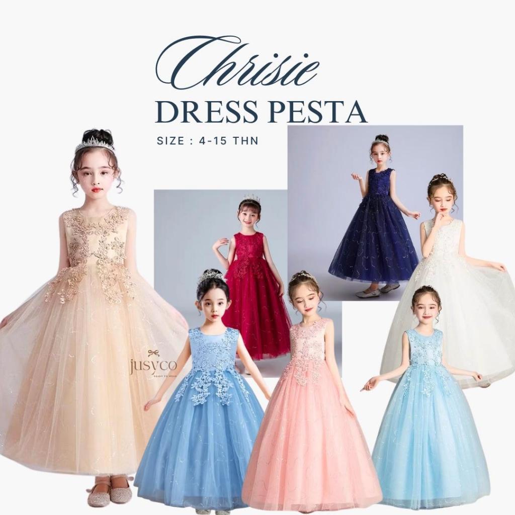 Chrisie LongDress Gold Maroon Navy White Dress Pesta Anak Perempuan