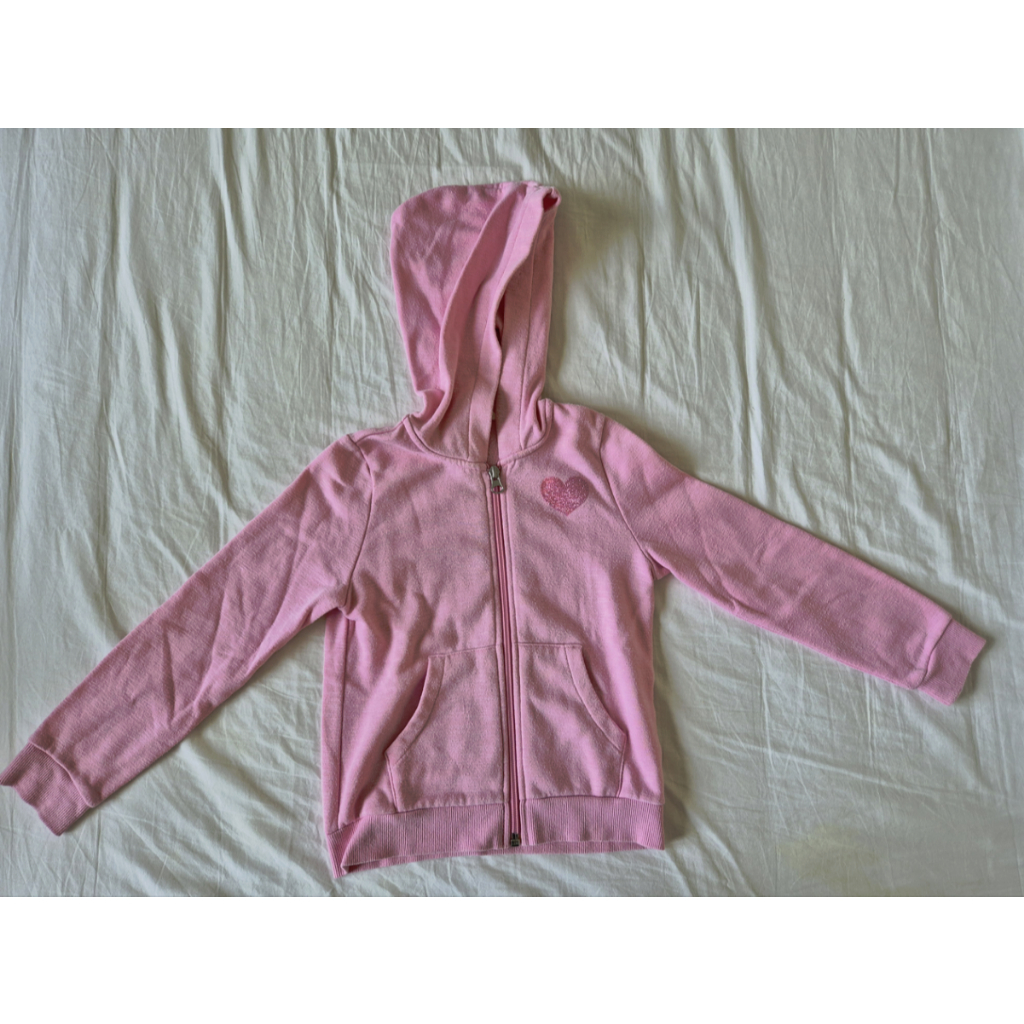 Jaket Hoodie Preloved/Bekas Anak Perempuan Pink Hati Glitter