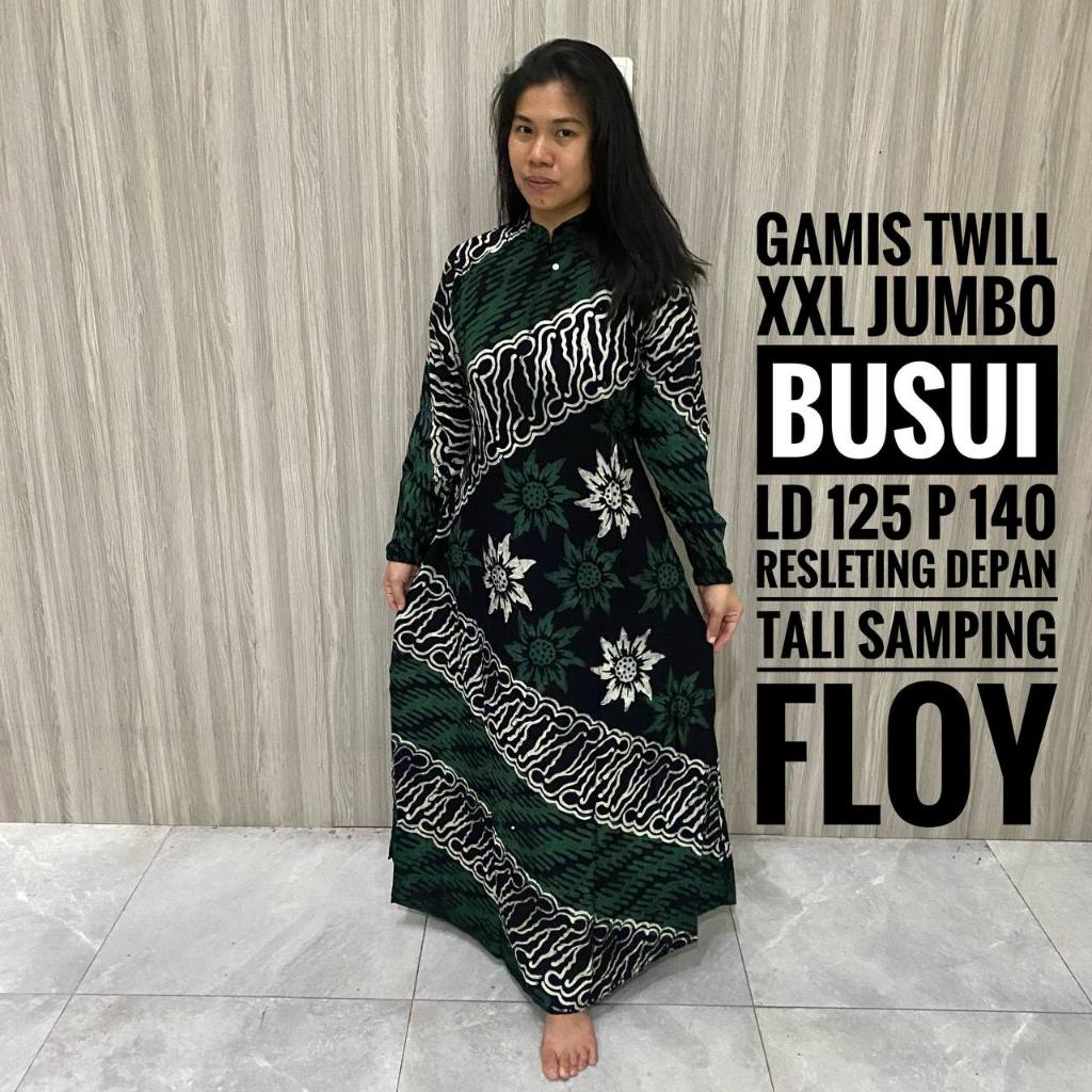 Gamis Wanita Dewasa Busui Friendly Jumbo Syari Lebaran Twill Ori Pekalongan Motif Batik Abstrak Baju