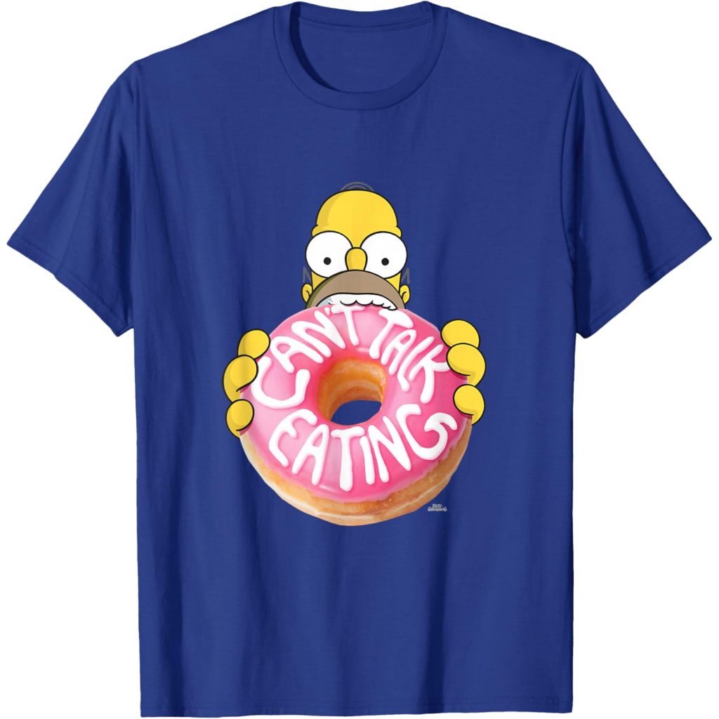 Kaos The Simpsons Homer Can't Talk Eating Donut T-Shirt – Baju Vintage 90s Retro Pria Wanita Unisex 