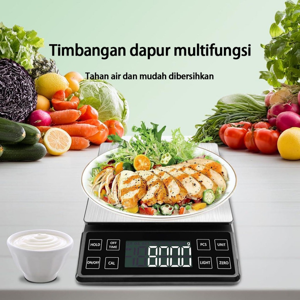 Timbangan Dapur Digital 10kg Waterproof | Timbangan Buah Cas USB Anti Air